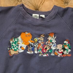 VTG 90s Acme Looney Tunes Embroidered Tune Squad Sports Crewneck Sweatshirt Sz L
